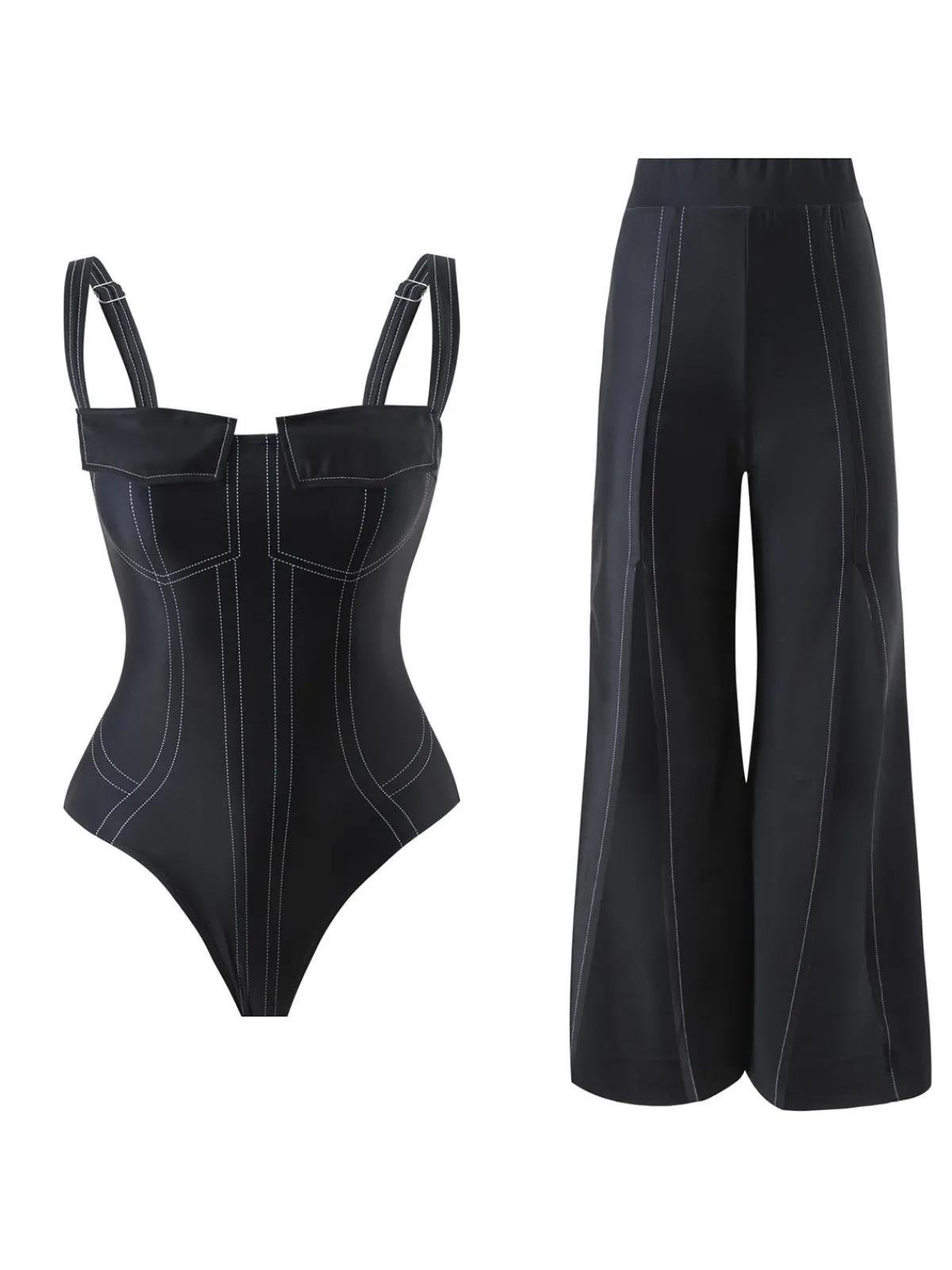 Sale Retro Stage 1940s Gothic Straps Pants Black