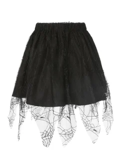 Online Retro Stage 1960s Grommet Halloween Spider Web Lace Skirt Black