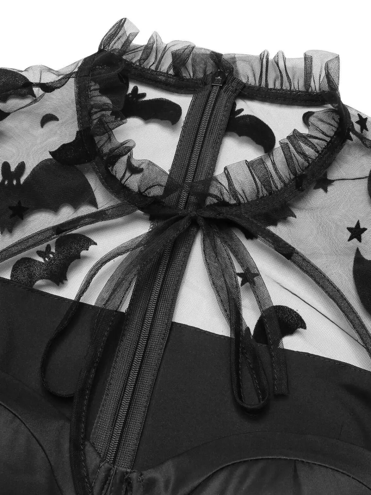 Best Retro Stage 1950s Halloween Bat Mesh Sleeved Dress Black