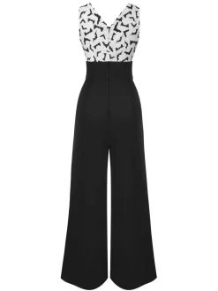 Hot Retro Stage 1930s Halloween Bat Patchwork Jumpsuit Black
