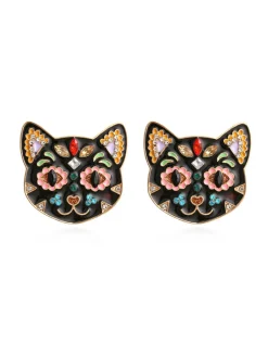 Online Retro Stage Black 1950s Halloween Cat Earring