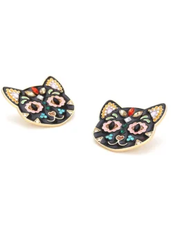 Online Retro Stage Black 1950s Halloween Cat Earring
