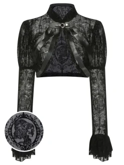 Clearance Retro Stage 1960s Halloween Lace Gothic Buckle Top Black