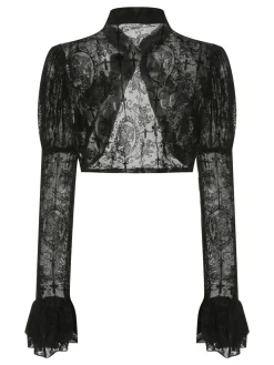 Clearance Retro Stage 1960s Halloween Lace Gothic Buckle Top Black