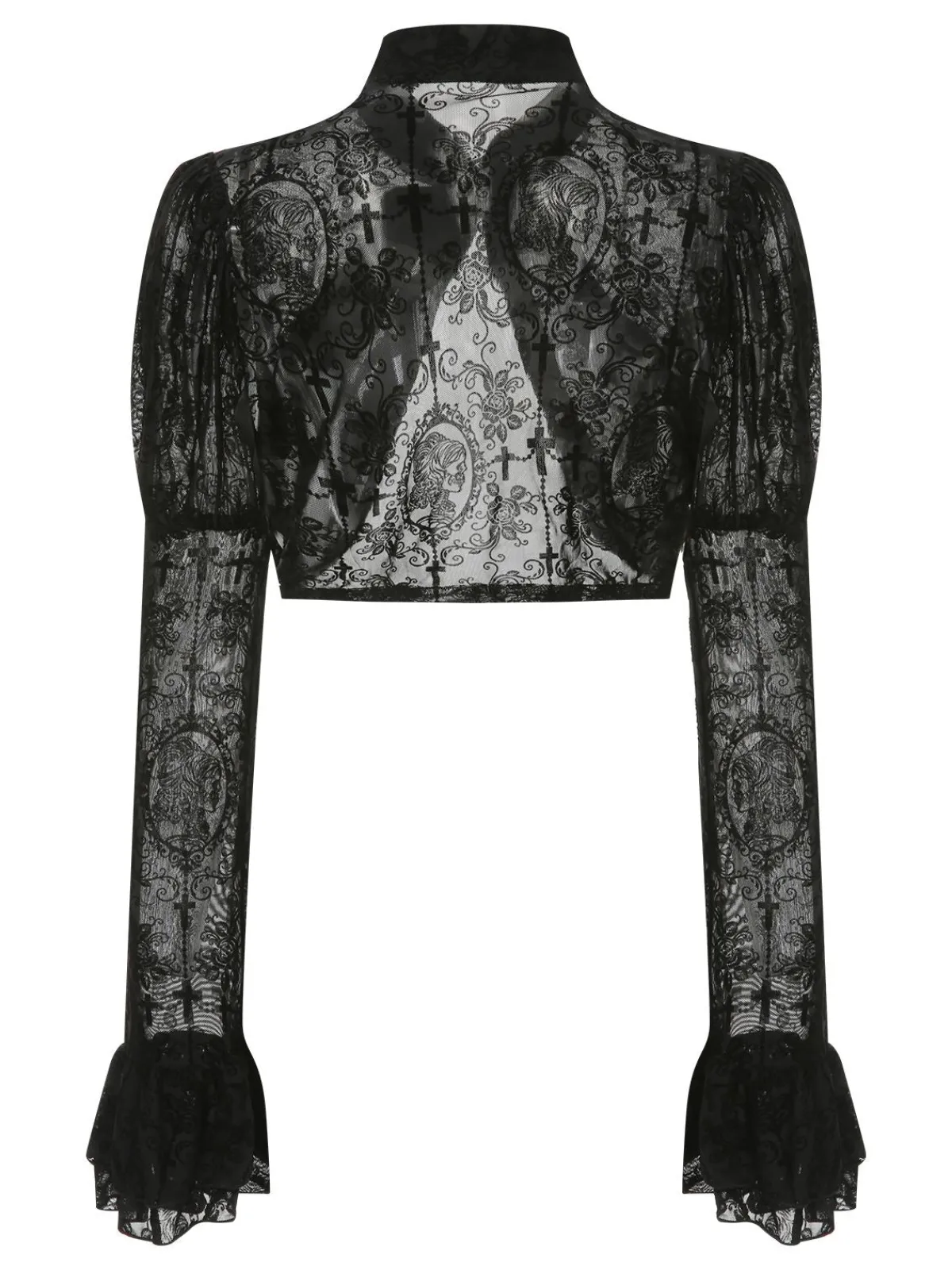 Clearance Retro Stage 1960s Halloween Lace Gothic Buckle Top Black