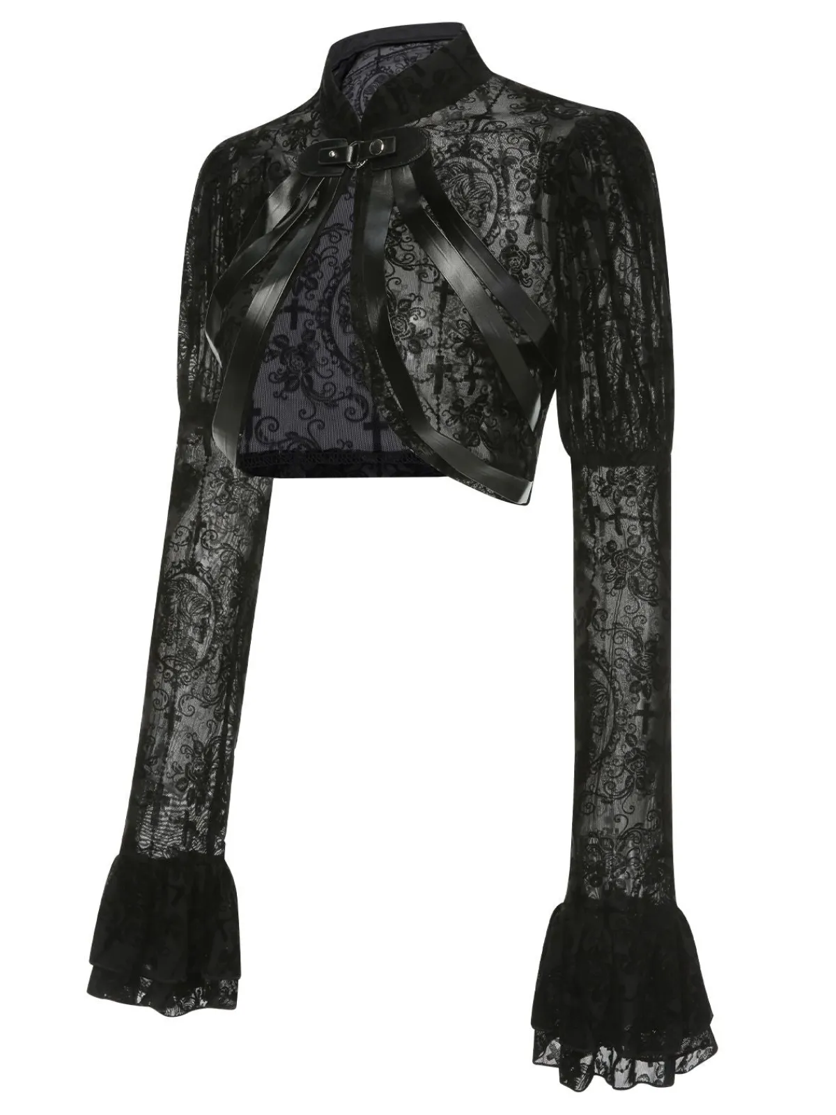 Clearance Retro Stage 1960s Halloween Lace Gothic Buckle Top Black
