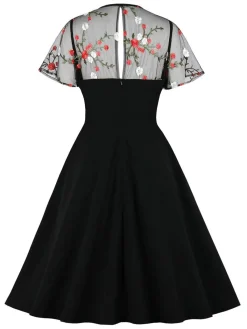 Hot Retro Stage 1950s Halloween Lace Swing Dress Black