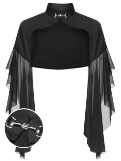 Outlet Retro Stage 1930s Halloween Patchwork Sheer Coat Black