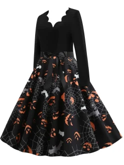 Sale Retro Stage 1950s Halloween Petal Collar Dress Black