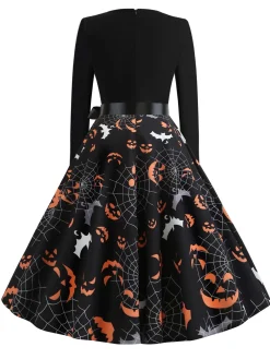 Sale Retro Stage 1950s Halloween Petal Collar Dress Black