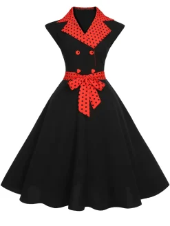 Outlet Retro Stage Black 1950s Halloween Polka Dots Swing Dress Black & Red