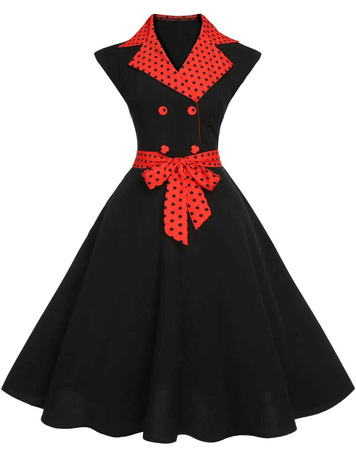 Outlet Retro Stage Black 1950s Halloween Polka Dots Swing Dress Black & Red