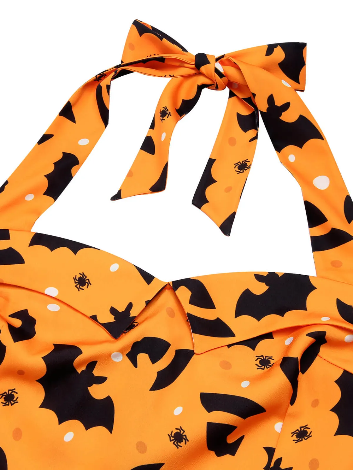 Clearance Retro Stage Black 1950s Halloween Pumpkin Bat Halter Dress Black & Orange