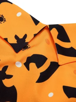 Clearance Retro Stage Black 1950s Halloween Pumpkin Bat Halter Dress Black & Orange