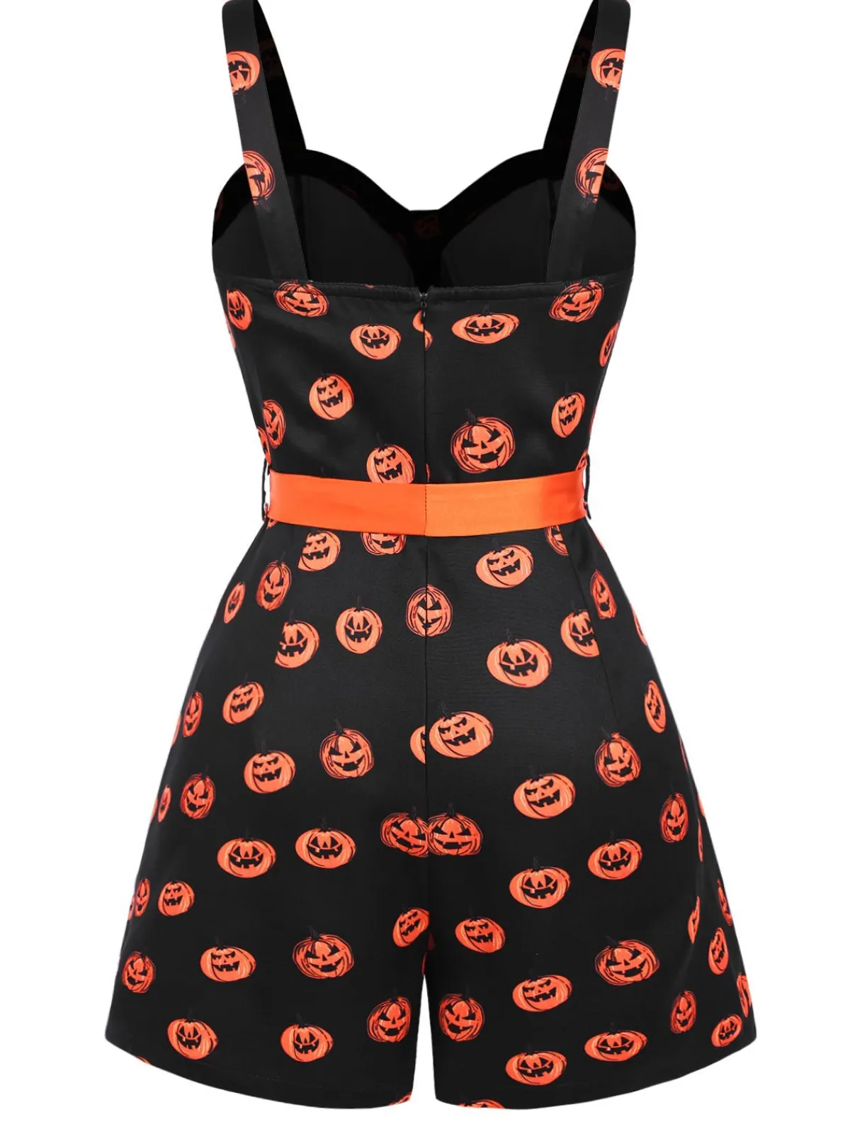 Discount Retro Stage 1950s Halloween Pumpkin Face Romper Black