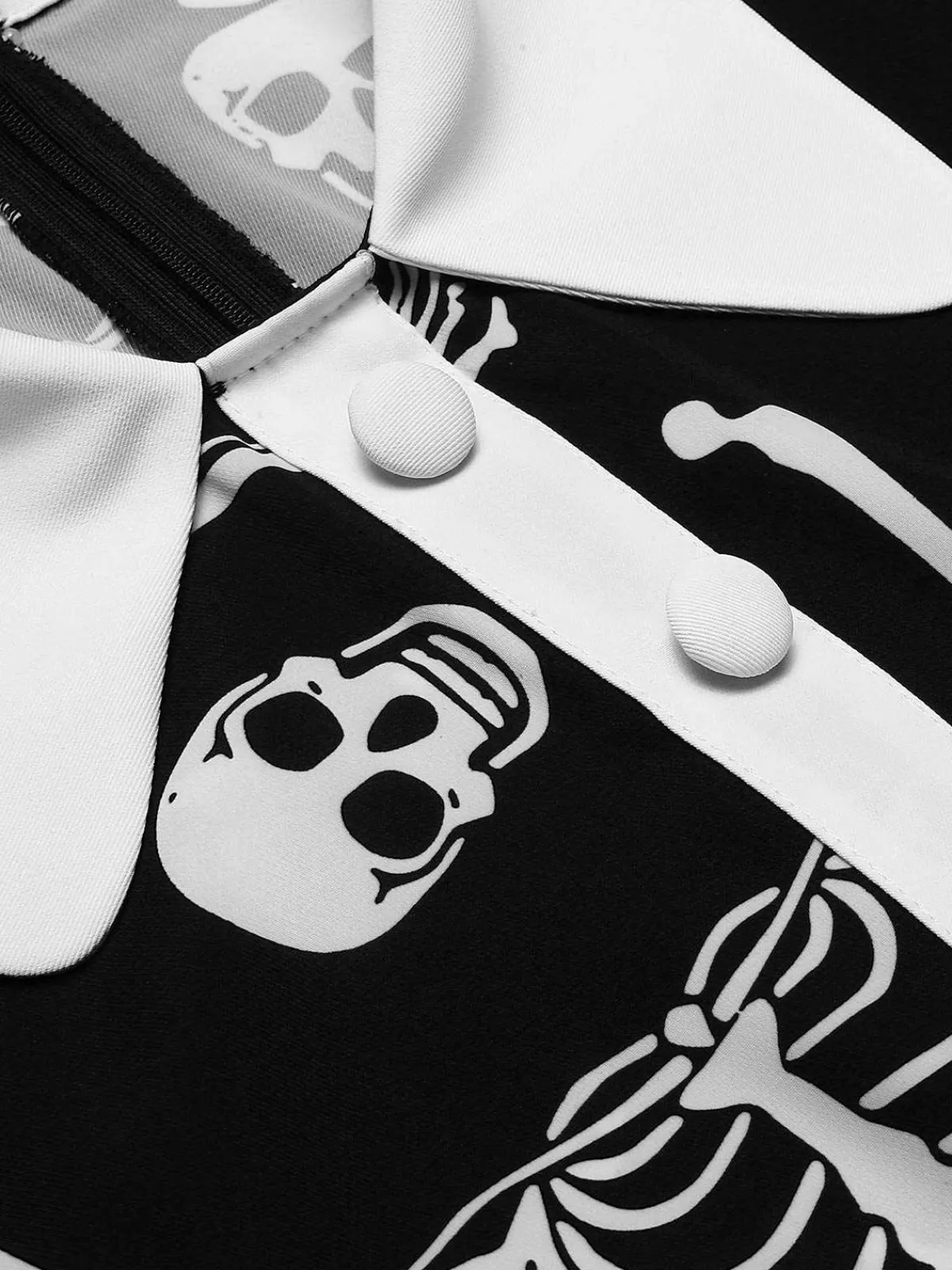 Fashion Retro Stage 1960s Halloween Skeleton Lapel Mod Dress Black
