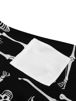 Fashion Retro Stage 1960s Halloween Skeleton Lapel Mod Dress Black