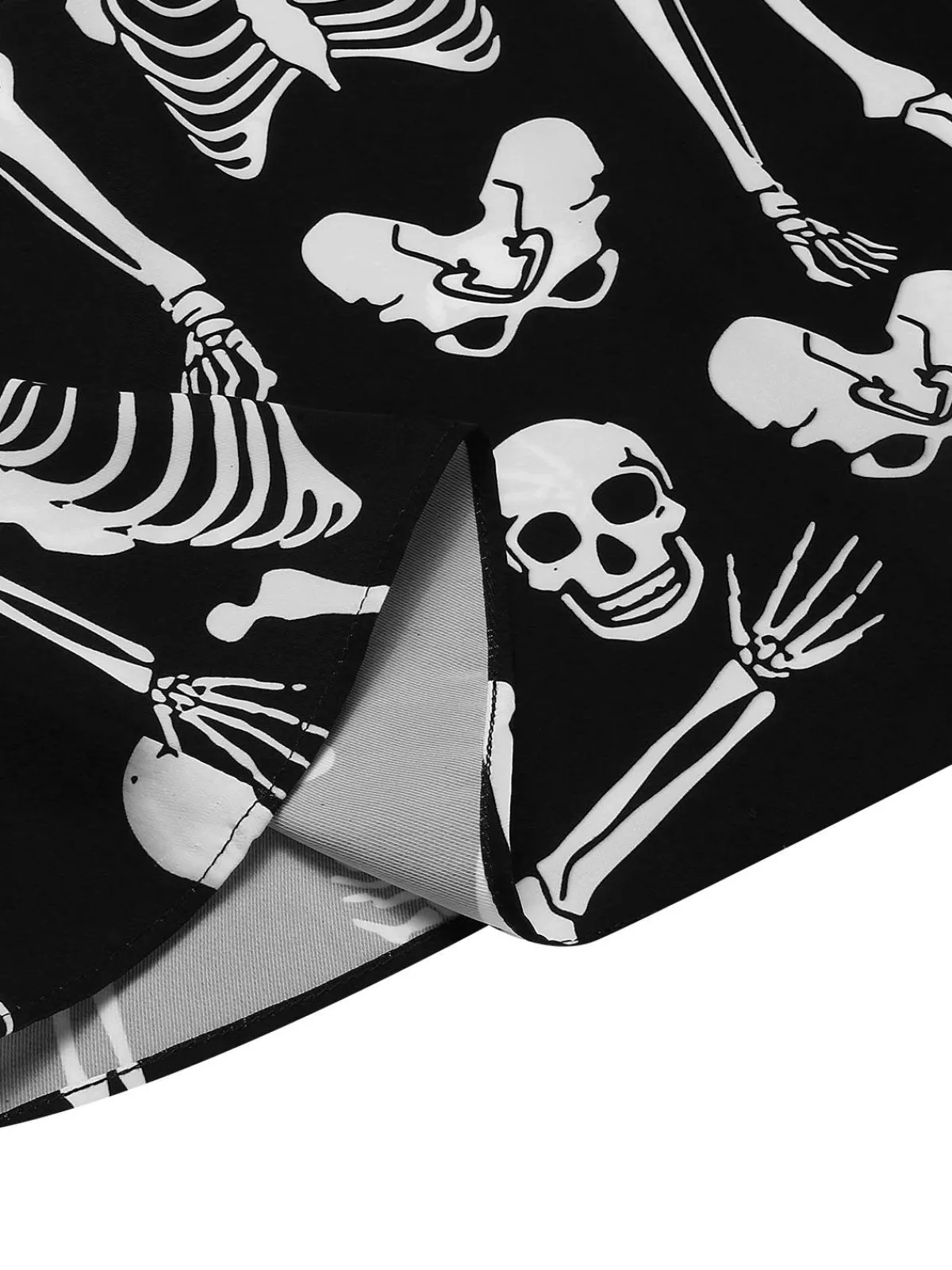 Fashion Retro Stage 1960s Halloween Skeleton Lapel Mod Dress Black