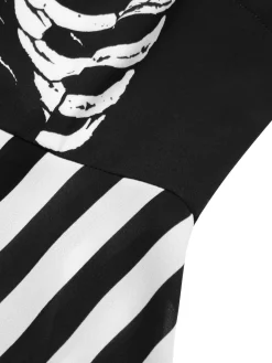 Discount Retro Stage 1950s Halloween Skeleton Vertical Stripes Dress Black