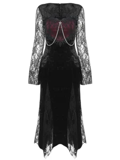 Fashion Retro Stage 1960s Halloween Slit Lace Dress Black