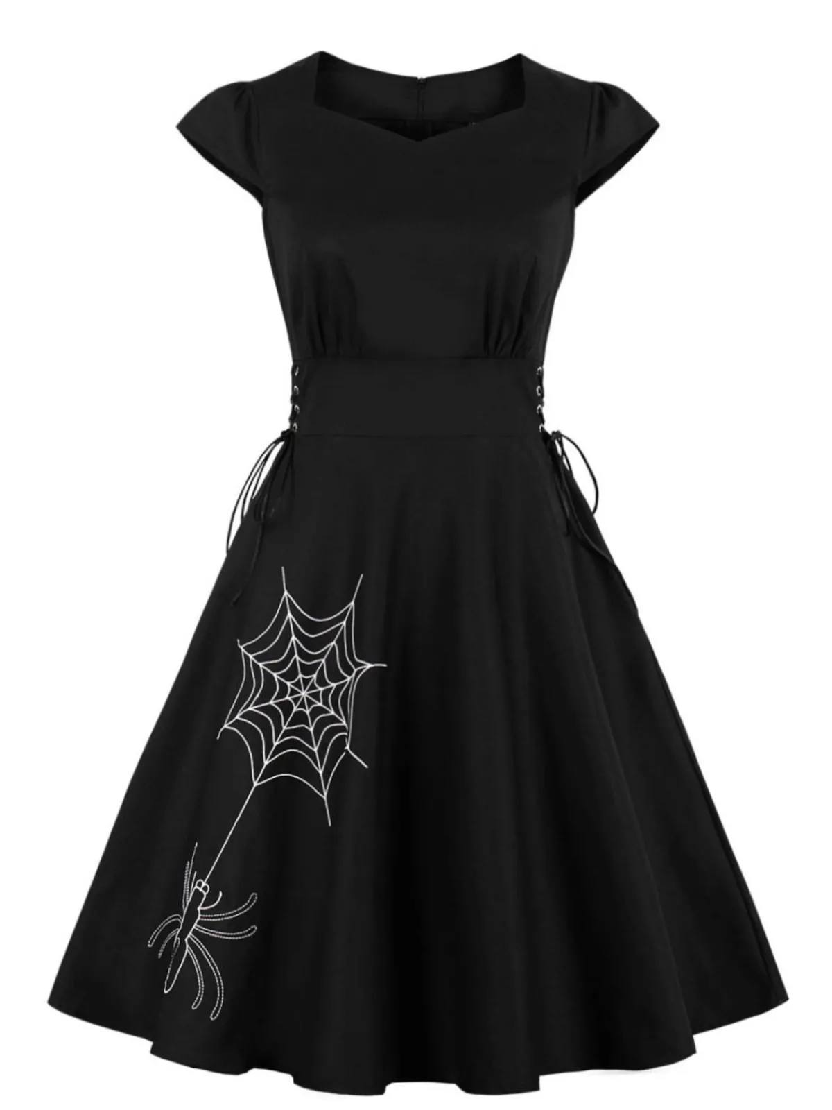 Clearance Retro Stage 1950s Halloween Solid Spider Web Dress Black