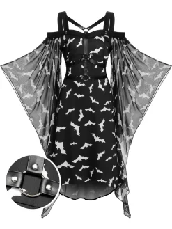 Outlet Retro Stage 1950s Halloween Spaghetti Strap Bat Dress Black
