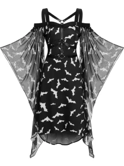 Outlet Retro Stage 1950s Halloween Spaghetti Strap Bat Dress Black
