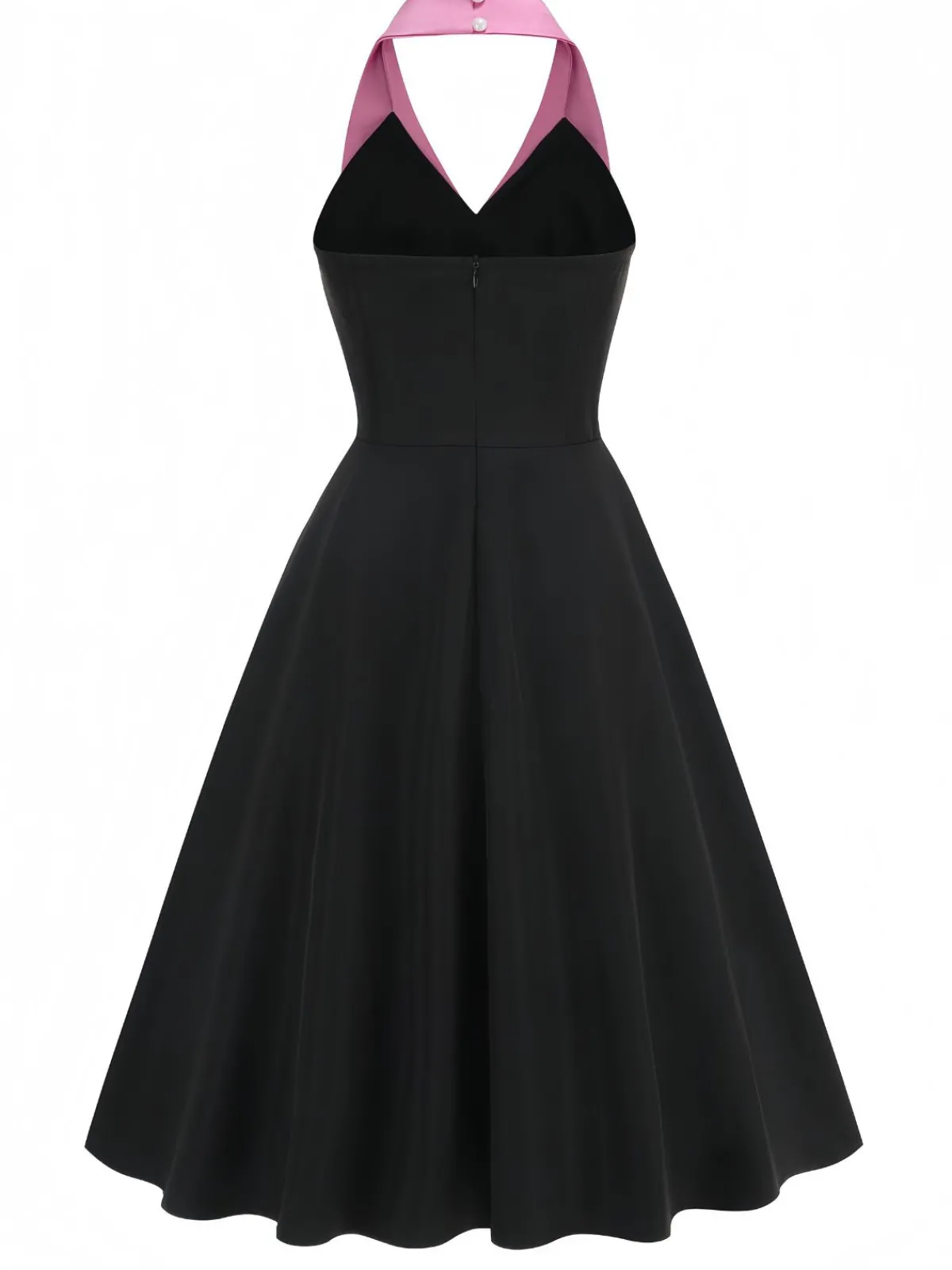 Clearance Retro Stage 1950s Halter Bow Patchwork A-line Dress Black