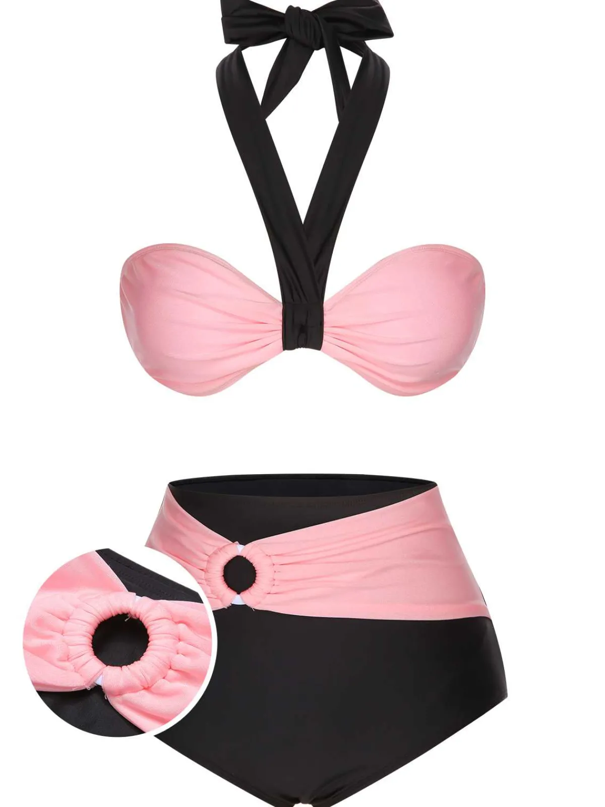 Sale Retro Stage 1960s Halter Contrast Swimsuit Black