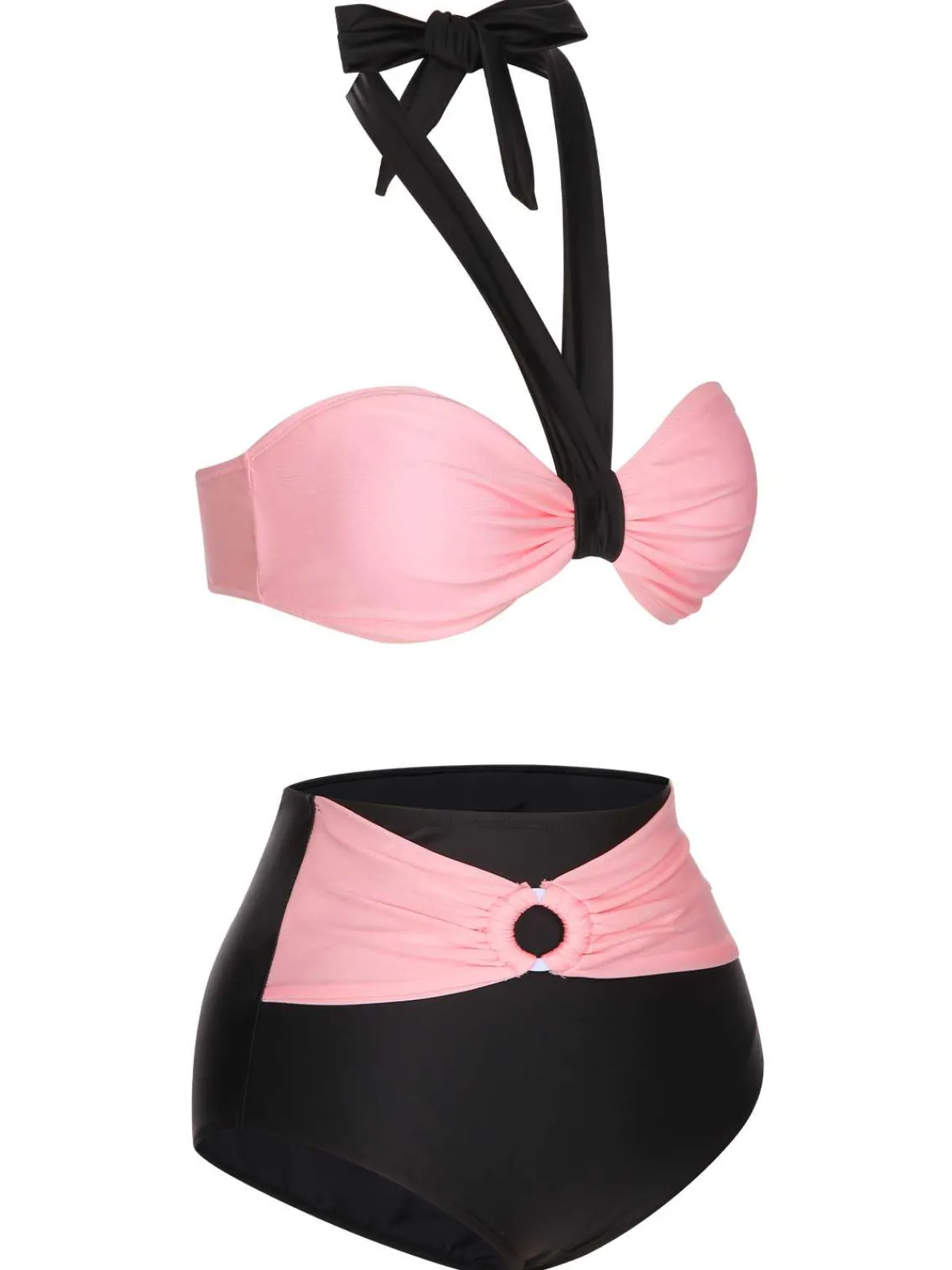 Sale Retro Stage 1960s Halter Contrast Swimsuit Black