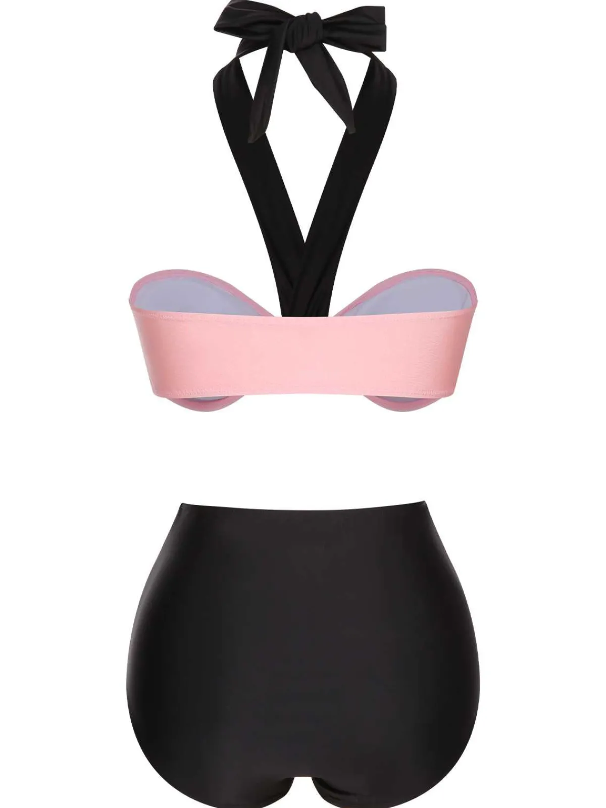 Sale Retro Stage 1960s Halter Contrast Swimsuit Black