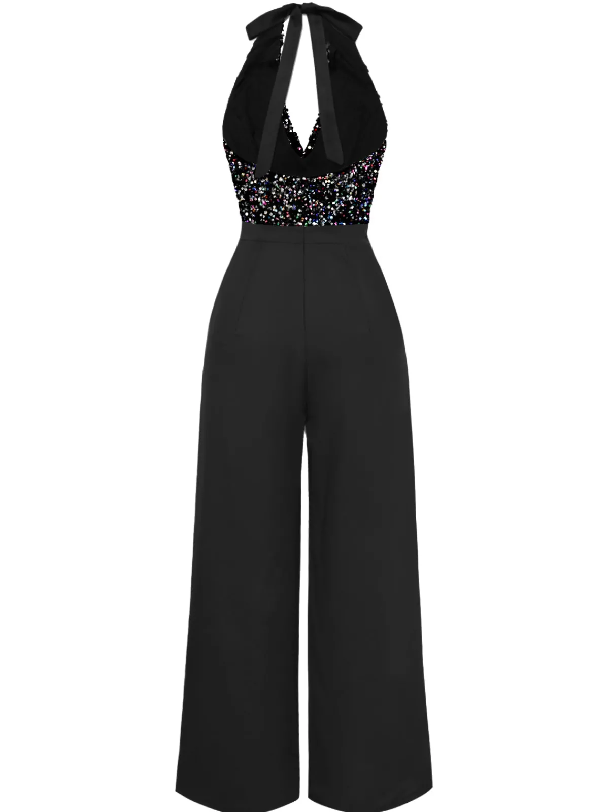 Best Retro Stage Black 1930s Halter Neck Sequined Jumpsuit