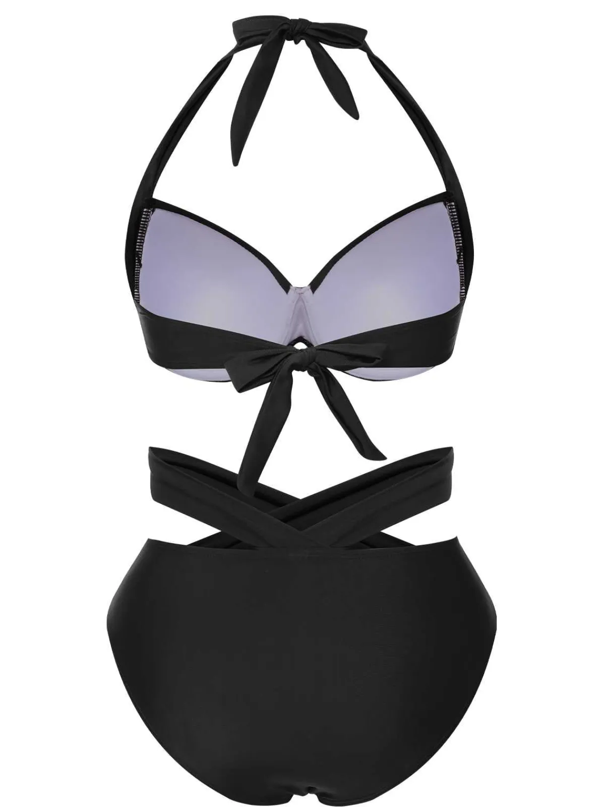 Online Retro Stage Black 1960s Halter Solid Swimsuit