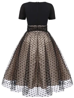 Online Retro Stage Black 1950s Heart Dot Swing Vintage Dress