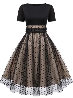 Online Retro Stage Black 1950s Heart Dot Swing Vintage Dress