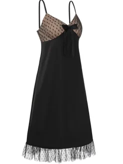 Sale Retro Stage 1950s Heart Dots Mesh Bow Nightgown Black