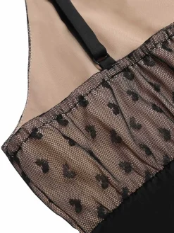 Sale Retro Stage 1950s Heart Dots Mesh Bow Nightgown Black