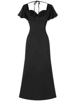 New Retro Stage 1970s Hollow Sweetheart Neck Dress Black