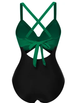 New Retro Stage Black 1940s Hollow Waist Patchwork Swimsuit