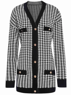 Outlet Retro Stage 1950s Houndstooth Checkerboard Coat Black
