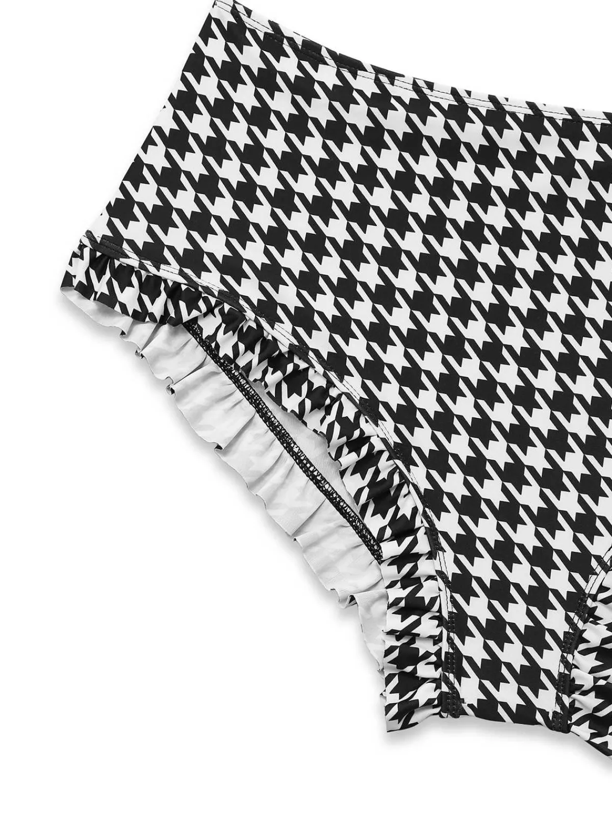 Hot Retro Stage 1930s Houndstooth Lace-Up Bikini Set Black