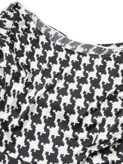 Sale Retro Stage Black 1950s Houndstooth Short Sleeve Belted Dress Black&Beige