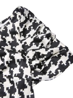 Sale Retro Stage Black 1950s Houndstooth Short Sleeve Belted Dress Black&Beige