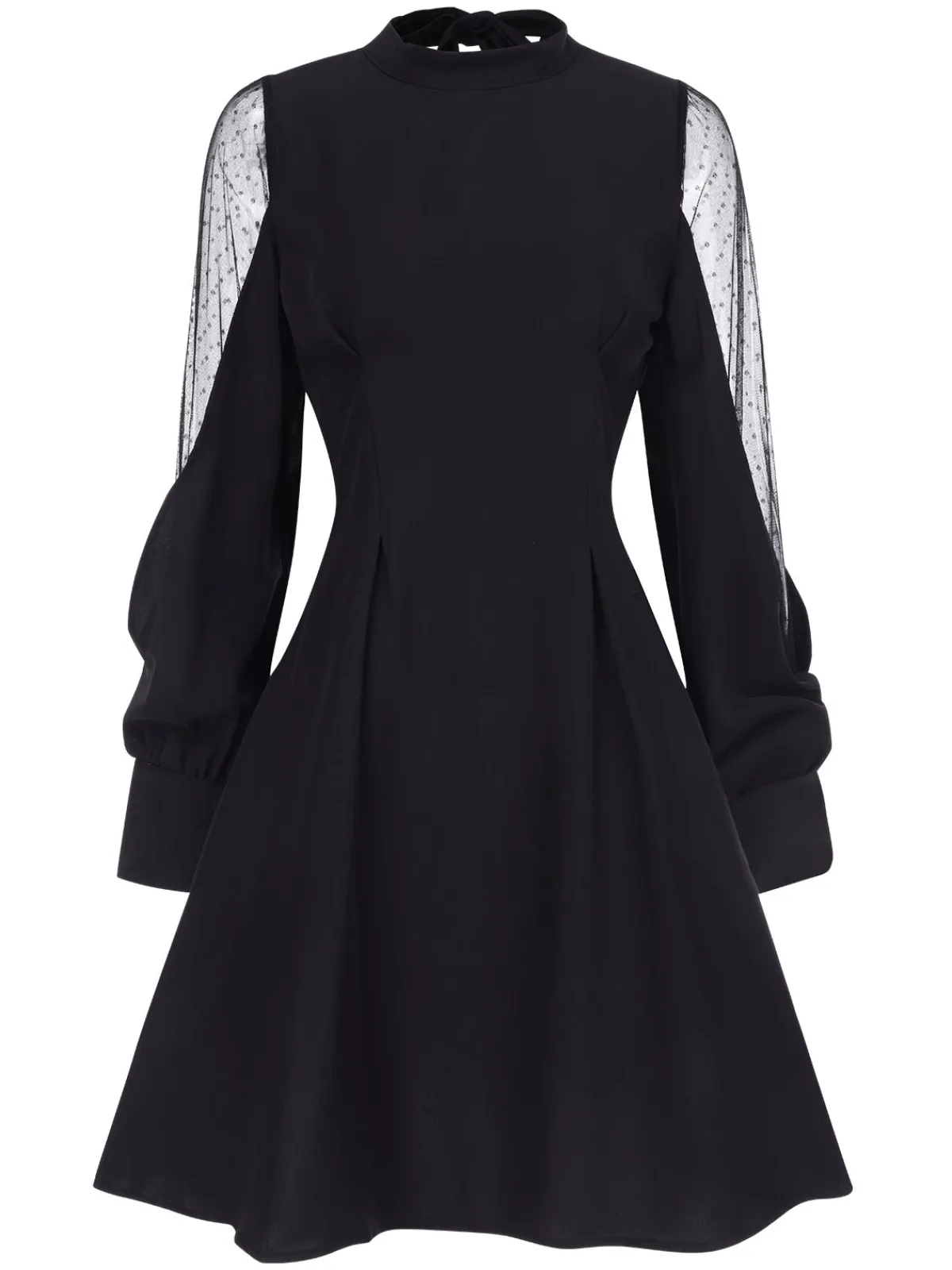 Discount Retro Stage 1950s Illusion Patchwork Sleeves Dress Black