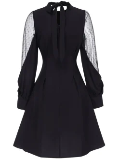 Discount Retro Stage 1950s Illusion Patchwork Sleeves Dress Black