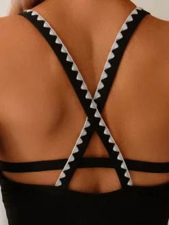 New Retro Stage 1960s Jagged Edges Swimsuit & Sheer Cover-Up Black