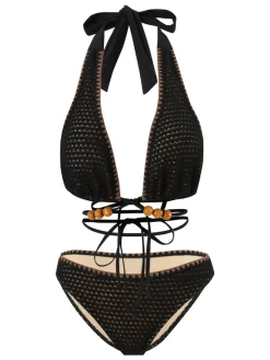 Discount Retro Stage 1960s Knitted Beaded Bikini Set Black
