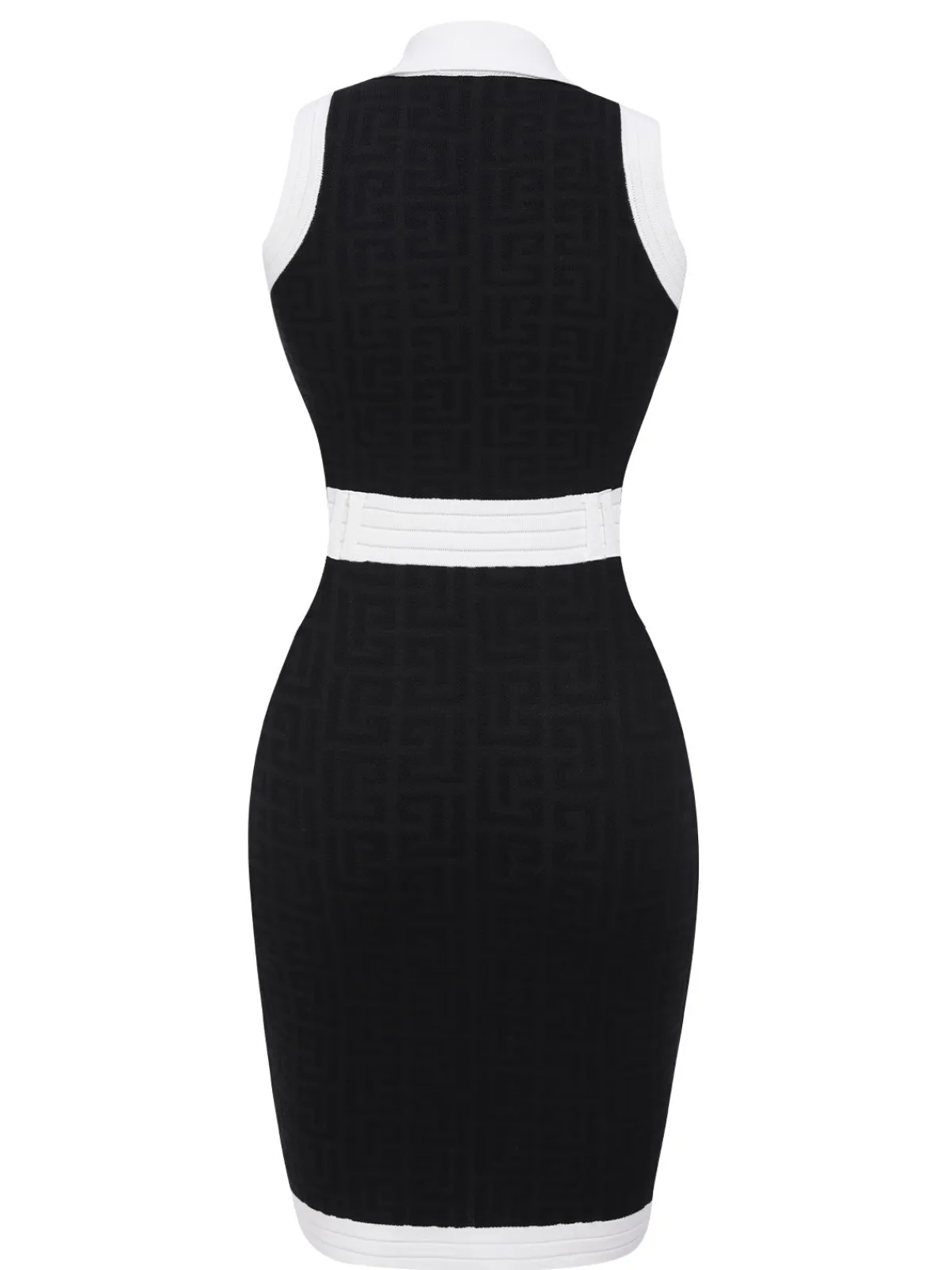 Hot Retro Stage Black 1960s Knitted Lapel Patchwork Dress
