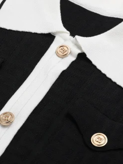 Hot Retro Stage Black 1960s Knitted Lapel Patchwork Dress