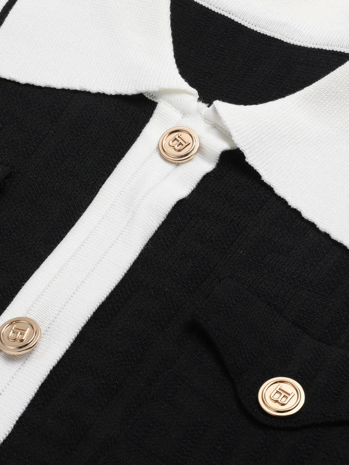 Hot Retro Stage Black 1960s Knitted Lapel Patchwork Dress